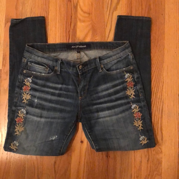 driftwood Denim - Driftwood embroidered Jeans/ distressed
